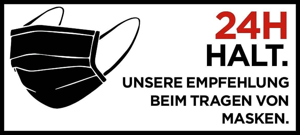 Maskensymbol - 24h Halt - unsere Empfehlung beim tragen von Masken
